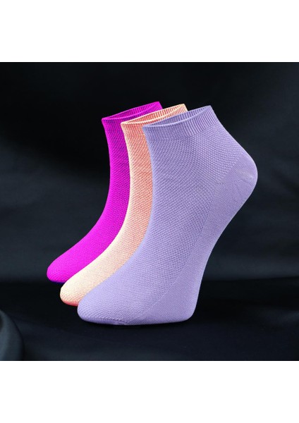Kadın Patik Çorap Pamuk 3'lü Renk Şeftali-Mor-Lila modelleri