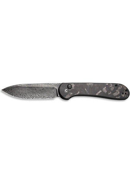 Button Lock Elementum Pocket Knife Damascus Carbon Fiber Handle Çakı