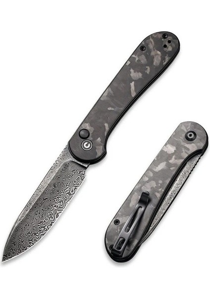 Button Lock Elementum Pocket Knife Damascus Carbon Fiber Handle Çakı fiyatları