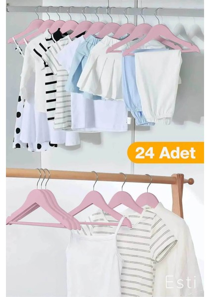 24 Adet - Ahşap Görünümlü Çocuk ve Bebek Elbise ,kıyafet Askısı