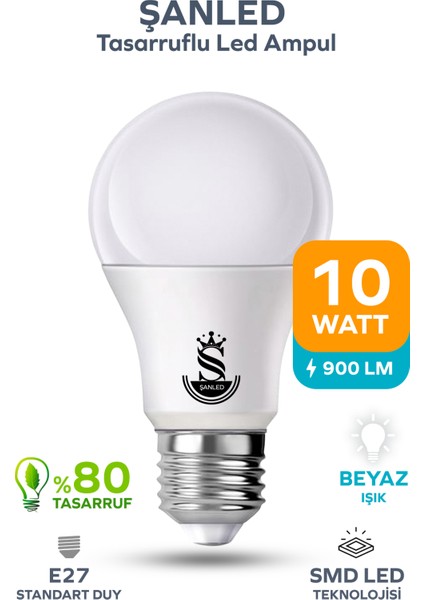 10W Tasarruflu Beyaz Renk LED Ampul-1 Adettir