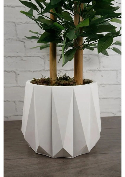 Dekoratif Beyaz Beton Saksı Kaktüs Sukulent Bambu Çiçek Saksısı 22 cm fırsatları