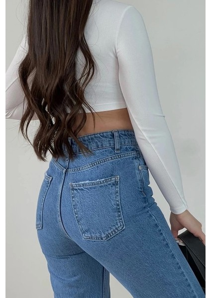 Christian 90's Orta Mavi Palazzo Salaş Paça Süper Yüksek Bel Jean Pantolon
