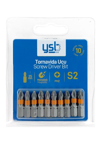 25 mm Ph2 Bits Uç Matkap Ucu S2 Çeliği (10 Adet)