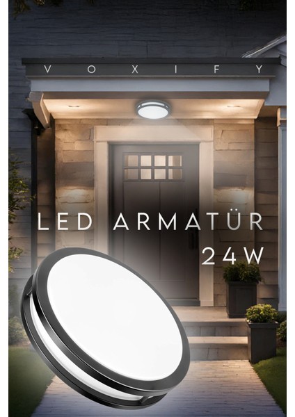 24W Siyah Kasa Dış Mekan Su Geçirmez Bahçe Balkon Tuvalet Banyo Koridor Glop LED Armatür Lambası 3200K Sarı Işık