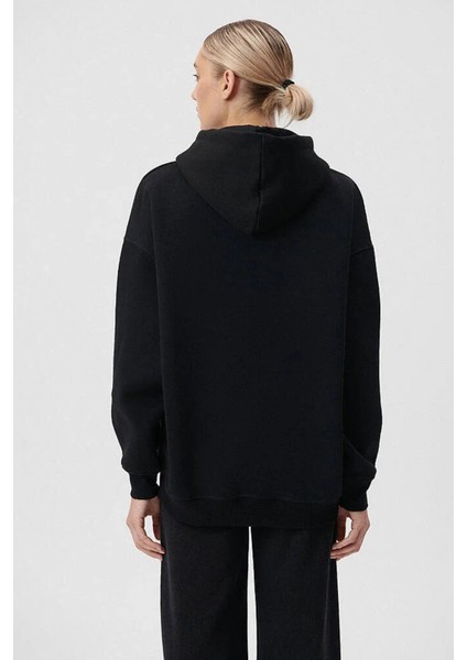 Pamuklu Oversize Fermuarlı Kapüşonlu Şardonlu Sweat Bayan Sweat 1610221