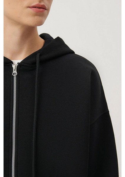 Pamuklu Oversize Fermuarlı Kapüşonlu Şardonlu Sweat Bayan Sweat 1610221