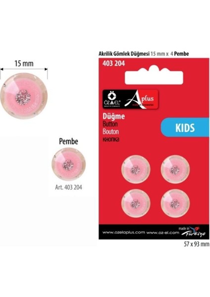 Simli Pembe Renk 4 Adet 15 mm Bebek Düğme, Bebek Kazak, Yelek, Gömlek Düğmesi 403 204