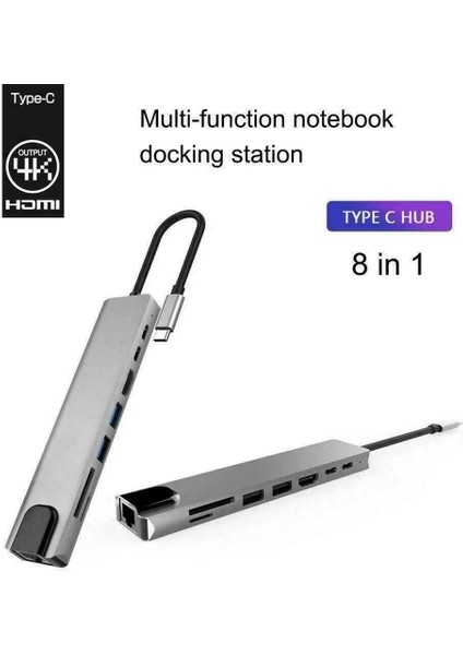 Macbook Pro Air Uyumlu USB Type-C 8 Hub Dönüştürücü Çevirici Çoklayıcı USB Hdmı Micro Sd 8 Girişli