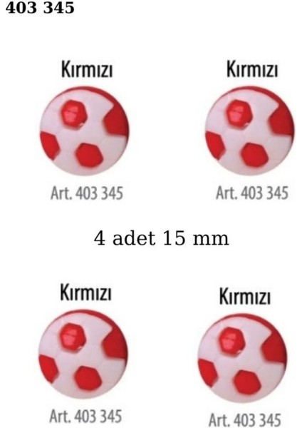 Futbol Topu Şekilli Kırmızı Renk 4 Adet 15 mm Bebek Düğme, Bebek Kazak,yelek, Gömlek Düğmesi 403 345