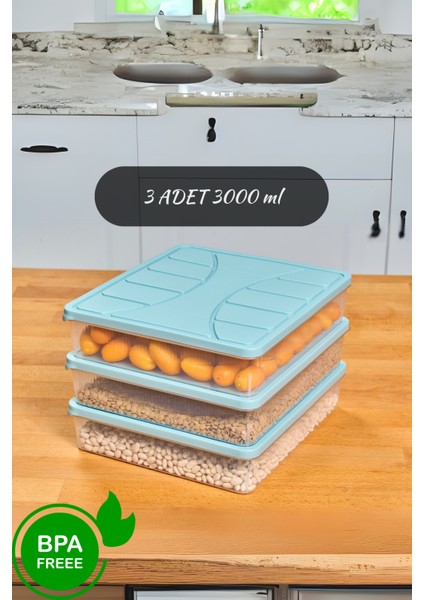 3 Adet Soft Kapak Saklama Kabı Dondurucu, Erzak, Gıda 3 Litre Su Yeşili