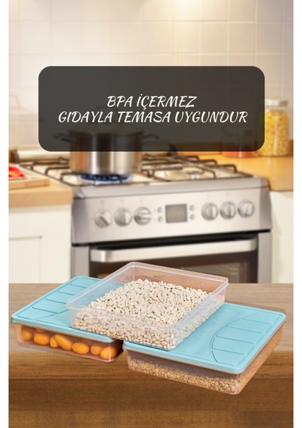 3 Adet Soft Kapak Saklama Kabı Dondurucu, Erzak, Gıda 3 Litre Su Yeşili