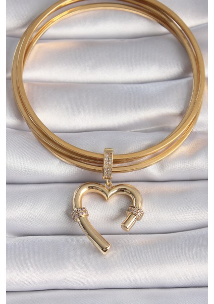 Pirinç Gold Renk Zirkon Taş Detaylı Kalp Figür Ajda Charm - TJ-BC1015
