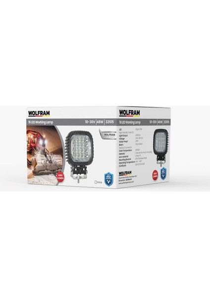 Led Kare Çalışma Lambası Ağır Hizmet 4.160 Lümen Spot 10/30V E-Belgeli 48W 32105