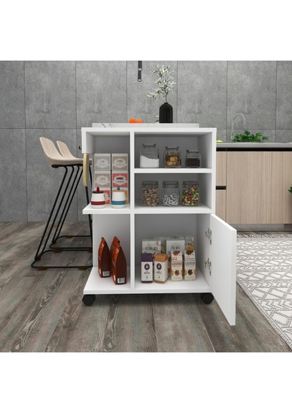 Rebusa Dolaplı 4 Raflı Tekerlekli Çok Amaçlı Banyo Dolabı, Beyaz - Rebusa fırsatları