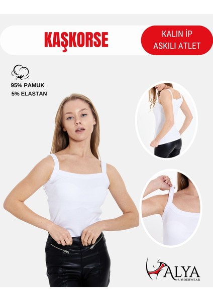 Kaşkorse Kalın Ip Askılı Atlet, Fitilli Kumaş, Likralı , Beyaz, 931, Xl