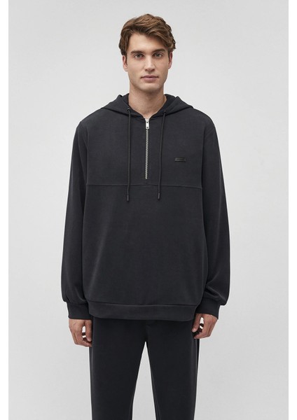 Regular Fit Yarım Fermuarlı Kapüşonlu Sweat Erkek Sweat 0S10209