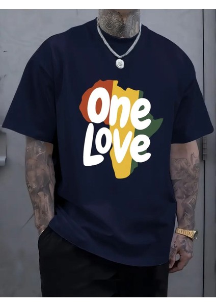 Erkek One Love Baskılı Oversize T-Shirt Salaş