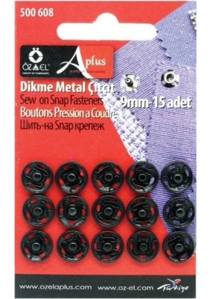Siyah Dikme Metal Çıtçıt Seti Siyah 12 Adet 9 mm 500 608