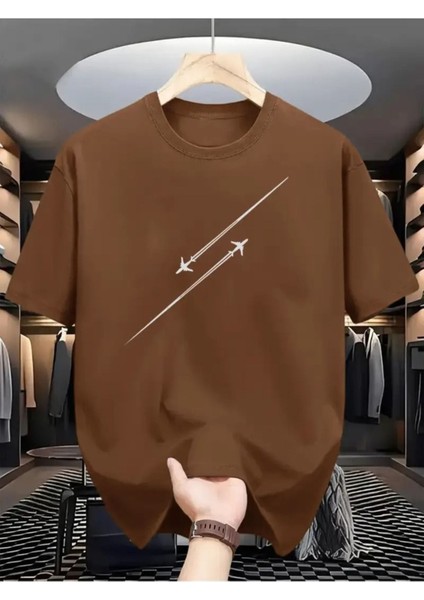 Erkek Uçak Grafiklı T-Shirt Yeni Sezon Oversize Salaş