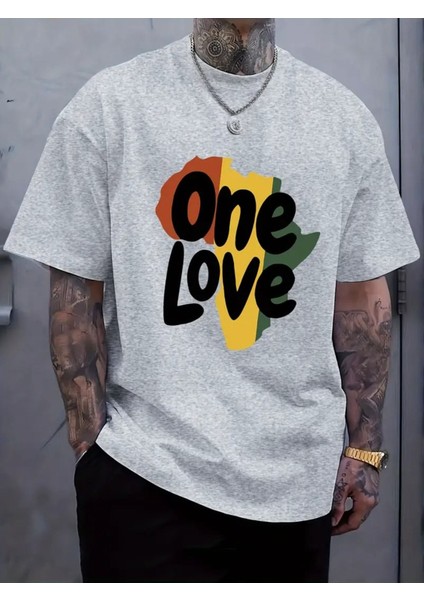 Erkek One Love Baskılı Oversize T-Shirt Salaş