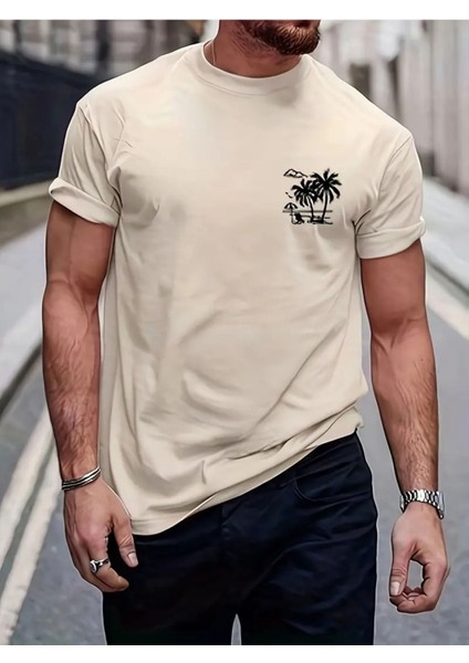 Erkek T-Shirt Palmiye Ağacı Baskılı Oversize Salaş