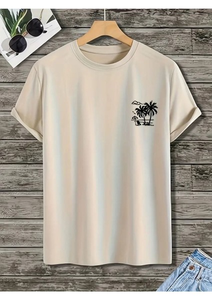 Erkek T-Shirt Palmiye Ağacı Baskılı Oversize Salaş fiyatları