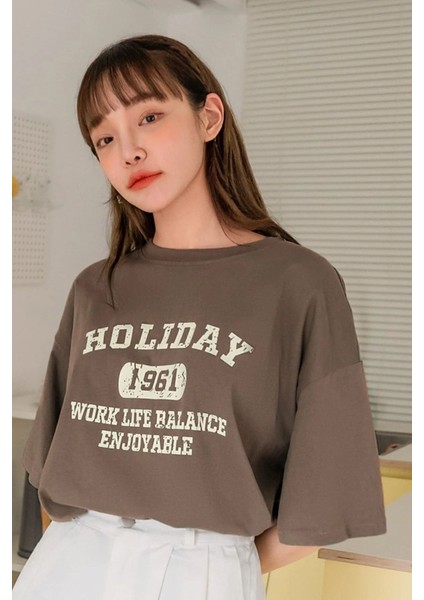 Kadın Holiday Baskılı Tasarım T-Shirt Oversize Salaş fiyatları