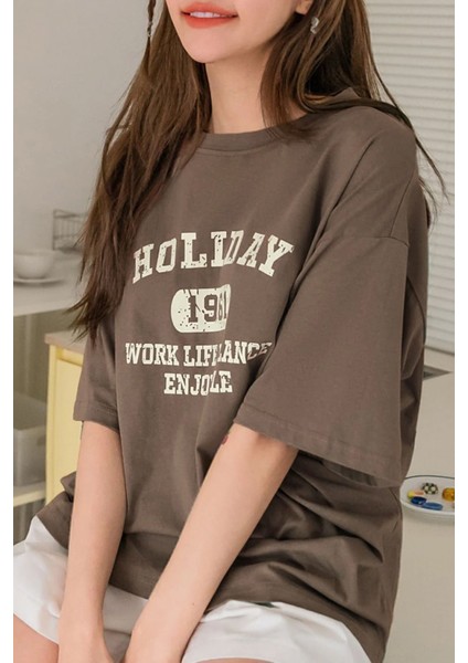 Kadın Holiday Baskılı Tasarım T-Shirt Oversize Salaş modelleri