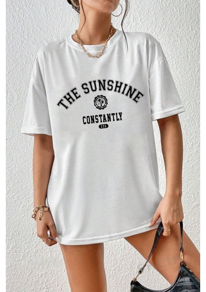 Kadın The Sunshine Baskılı Tasarım Tshirt Oversize Salaş
