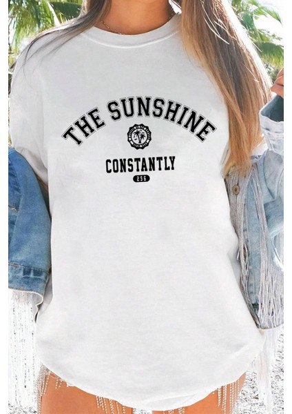 Kadın The Sunshine Baskılı Tasarım Tshirt Oversize Salaş modelleri