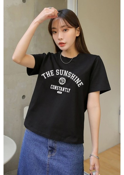 Kadın The Sunshine Baskılı Tasarım Tshirt Oversize Salaş