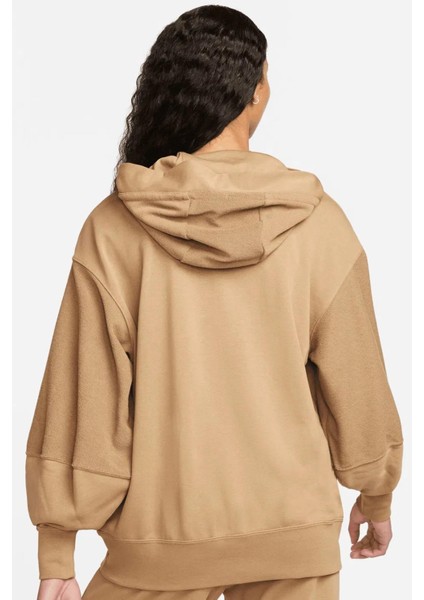Sportswear Everyday Modern Fleece Oversize Hoodie Kadın Geniş Kalıp Kapüşonlu Sweatshirt Koyu Bej fiyatları