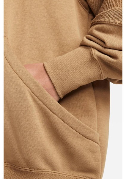 Sportswear Everyday Modern Fleece Oversize Hoodie Kadın Geniş Kalıp Kapüşonlu Sweatshirt Koyu Bej modelleri
