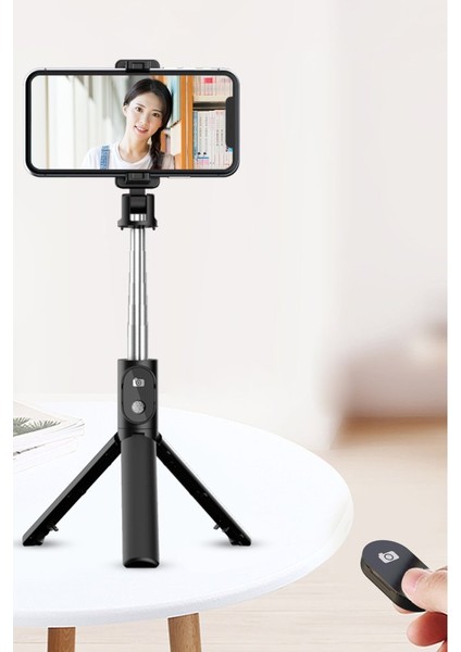ZP23 Ayarlanabilir Açılı Bt 4.0 Kontrollü Tripodlu Selfie Çubuğu - Siyah