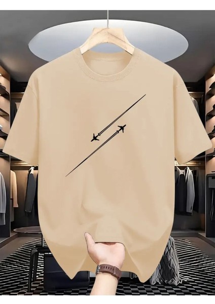 Erkek Uçak Grafiklı T-Shirt Yeni Sezon Oversize Salaş