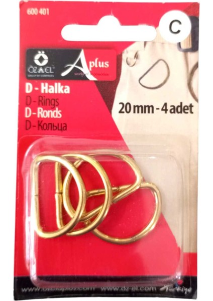 20 mm 4 Adet D- Halka Sarı Metal Renkli Çanta Aksesuarı 600 401
