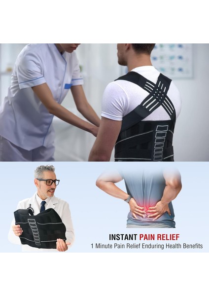 Balenli Siyah Kolonlu Dik Duruş Korsesi Kadın Erkek Omuz Bel Sırt Korsesi Dik Durma Yeleği