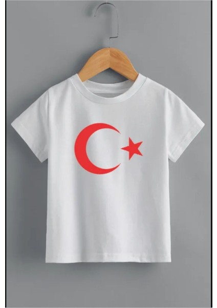 Çocuk Atatürk / Bayrak Baskılı Kısa Kollu Siyah Beyaz Kırmızı T-Shirt