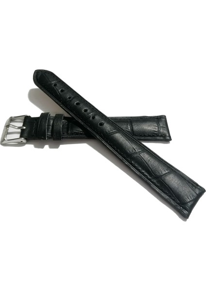 Hertürlü &saate Uygun Siyah Dikişli Croko Hakiki Dana Derisi 18 mm Uzun Kayış (201)