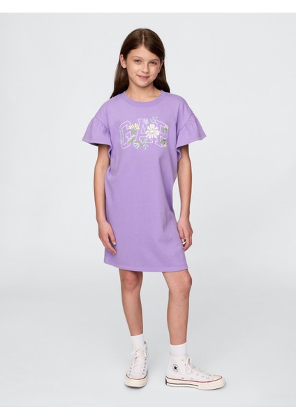 Kız Çocuk Mor Vintage Soft Sweatshirt Elbise