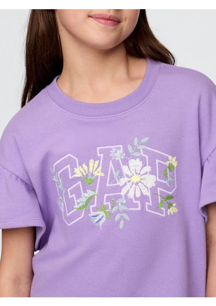 Kız Çocuk Mor Vintage Soft Sweatshirt Elbise