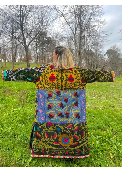 El Yapımı Nakışlı Rengarenk Uzun Bohem Kaftan