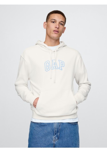 Erkek Beyaz Logo Fransız Havlu Kumaş Sweatshirt