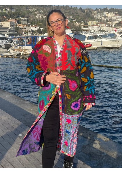 El Yapımı Nakışlı Rengarenk Uzun Bohem Kaftan