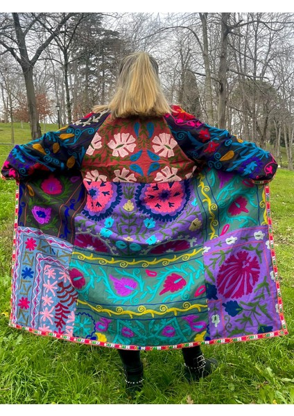 El Yapımı Nakışlı Rengarenk Uzun Bohem Kaftan