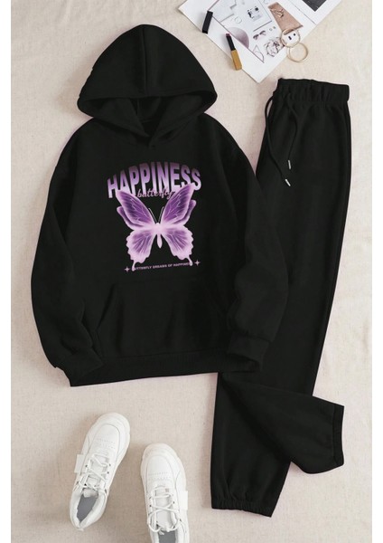 Uygun Tarz Happiness Baskılı Eşofman Takımı