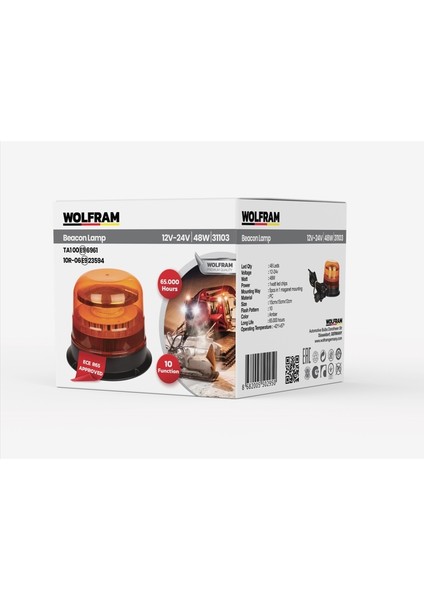 LED Tepe Döner Ikaz Lambası Cıvata+Vantuz ve Mıknatıs Bağlantılı 10 Fonksiyon 12/24V E-Belgeli 48W