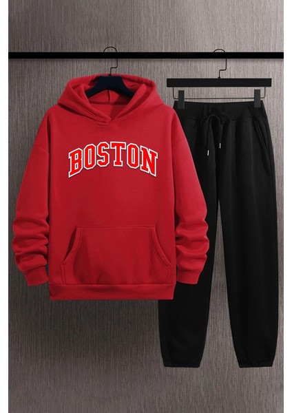 Uygun Tarz Unisex Boston Baskılı Eşofman Takımı