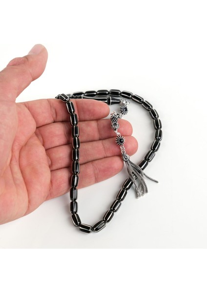 Erzurum Oltu 925 Ayar Gümüş Püskül Karpuz Dilim Kapsül Kesim 6X12 Mm Tesbih - Yusuf Akansel Usta El Işi